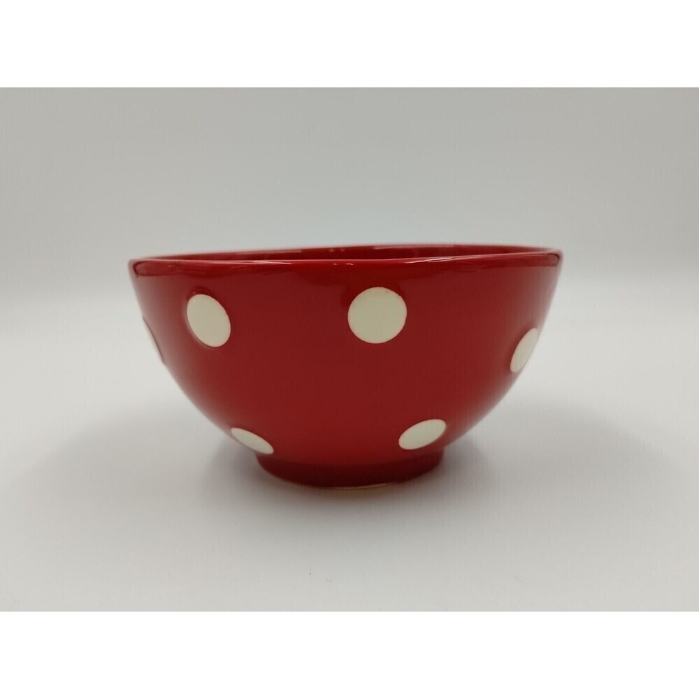 EarthenWare  Small Serving Bowl Red White Polka Dot